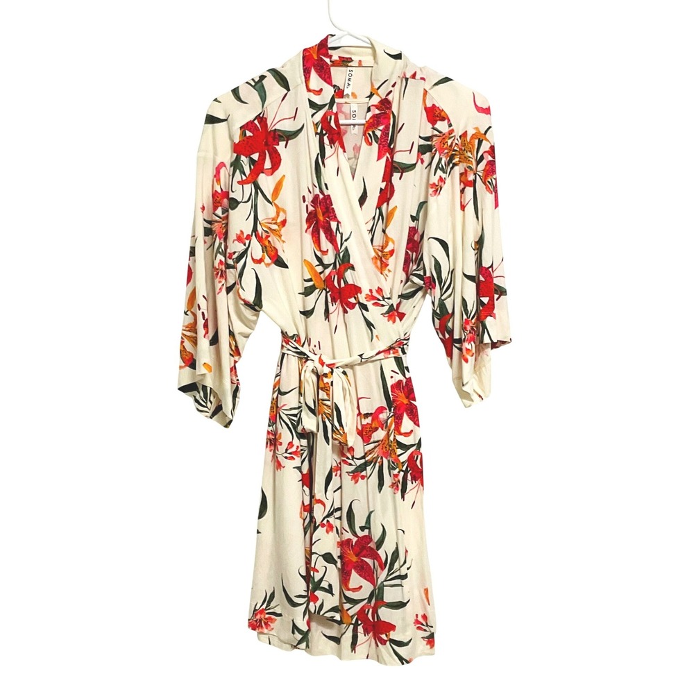 SOMA Cool Nights la‎ Tigre flora pajama robe set short sleeve sleepshirt